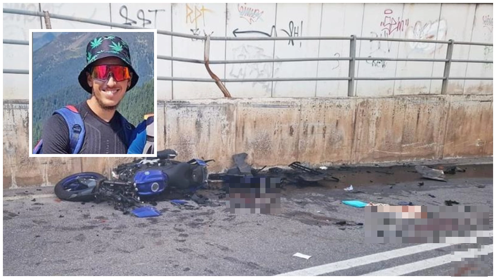 La scena dell'incidente e, nel riquadro, la vittima Fabio De Martino (17 anni)