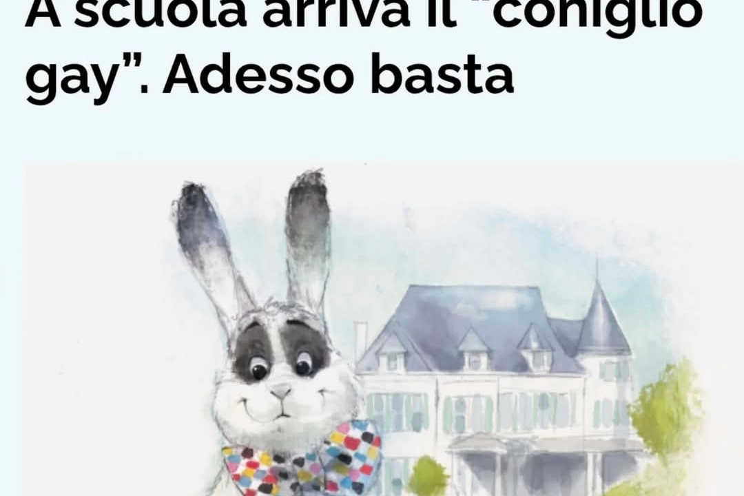 Il coniglio "gaio" pubblicato da Pillon questa mattina nella sua pagina Facebook accompagnato dalla frase "A scuola arriva il coniglio gay. Adesso basta"