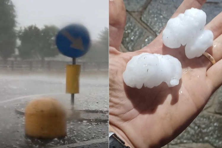 Maltempo nel Bresciano: a destra la maxi grandine nella foto di Fabio Barza