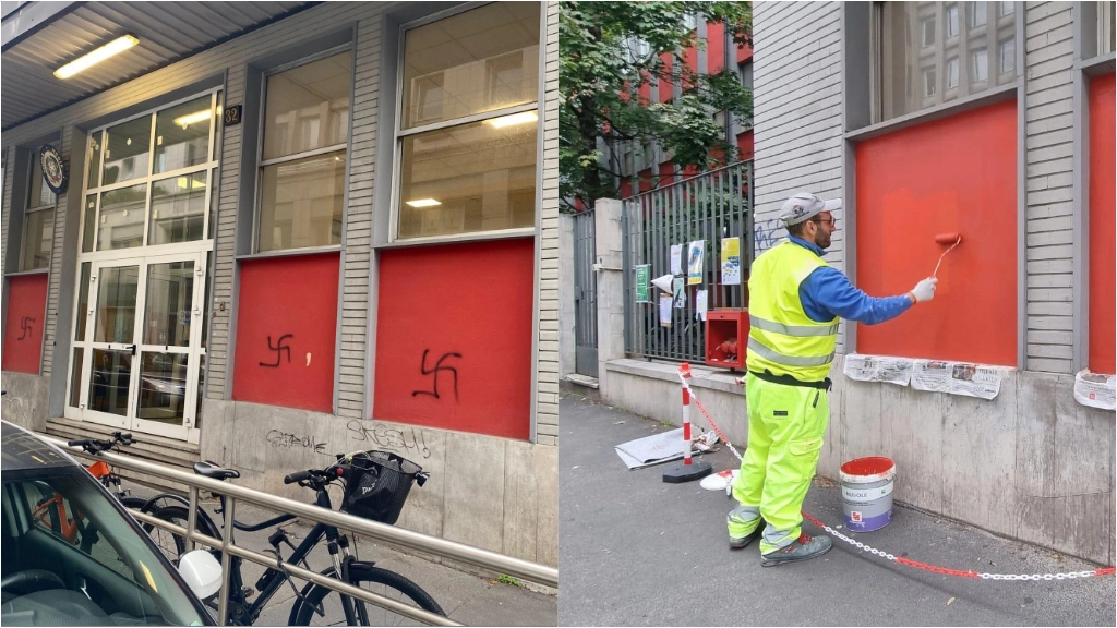 Le svastiche apparse sui muri della scuola di via Fara sono state rimosse in mattinata