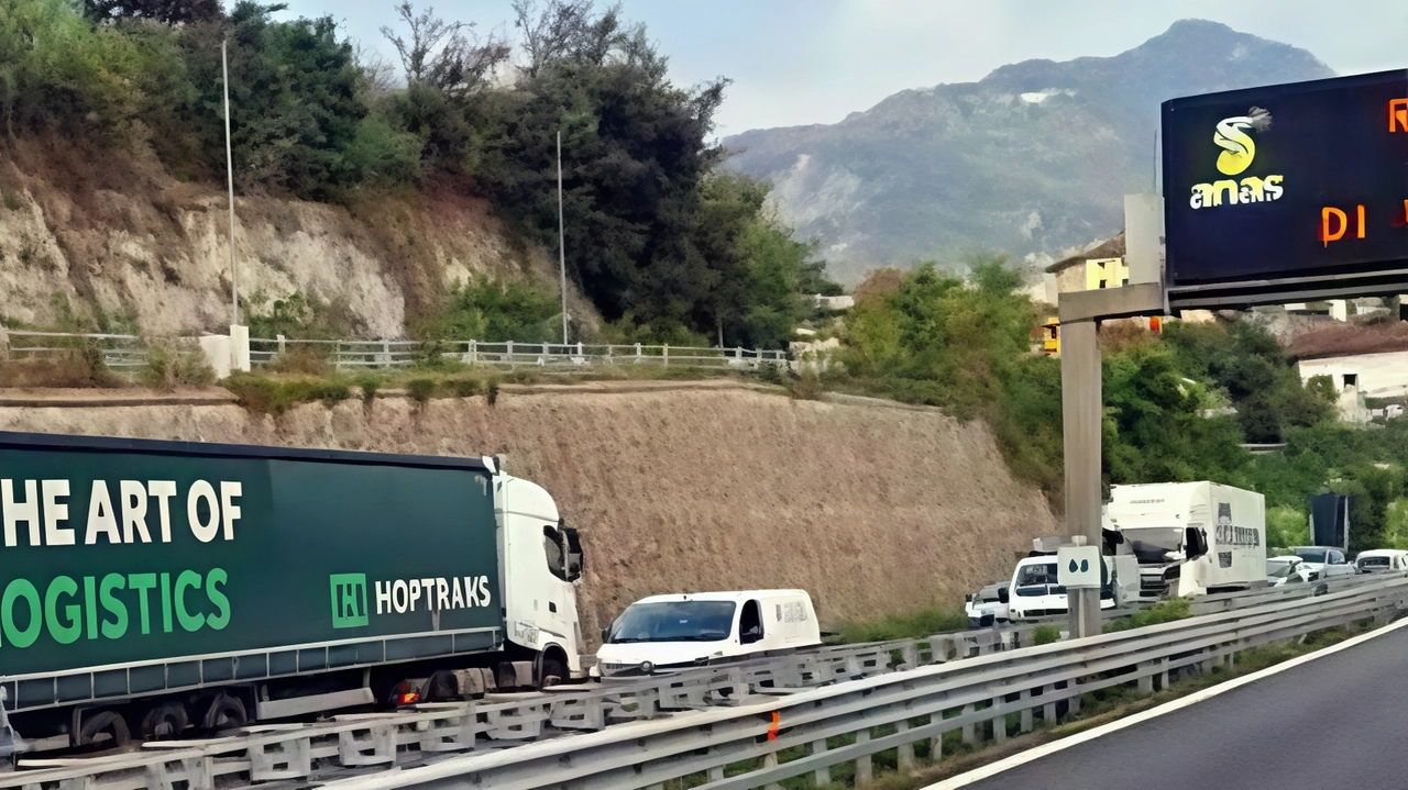 Il camion in contromano accostato a lato della Superstrada 36 nella zona di Civate