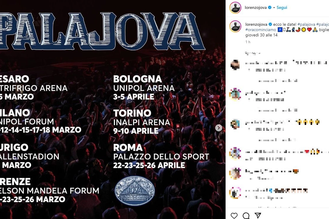 Il post su Instagram con l'annuncio delle prime date del PalaJova, che segna il ritorno nei palazzetti di Lorenzo Jovanotti (@lorenzojova)