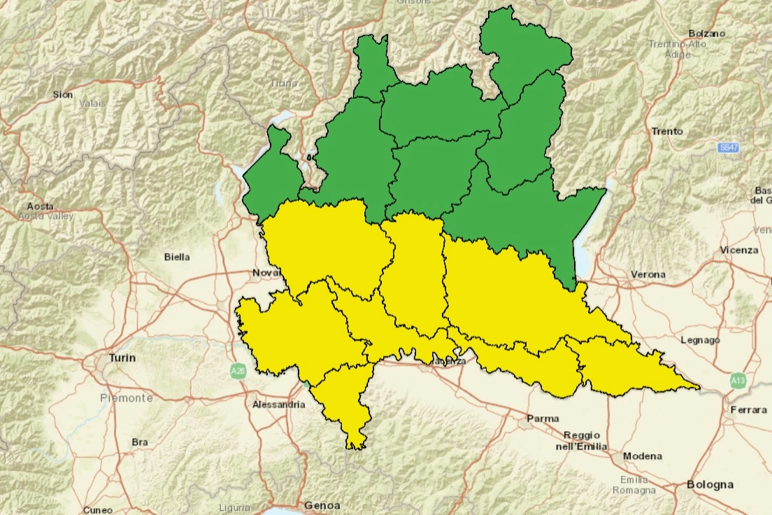 Mappa allerta meteo Lombardia