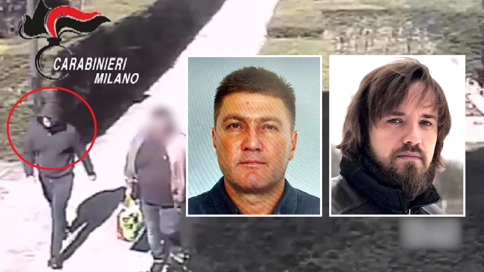 Un frame del video della fuga dagli arresti domiciliari di Basiglio. Nei riquadri Dmitry Chirakadze (a sinistra) e Artem Uss
