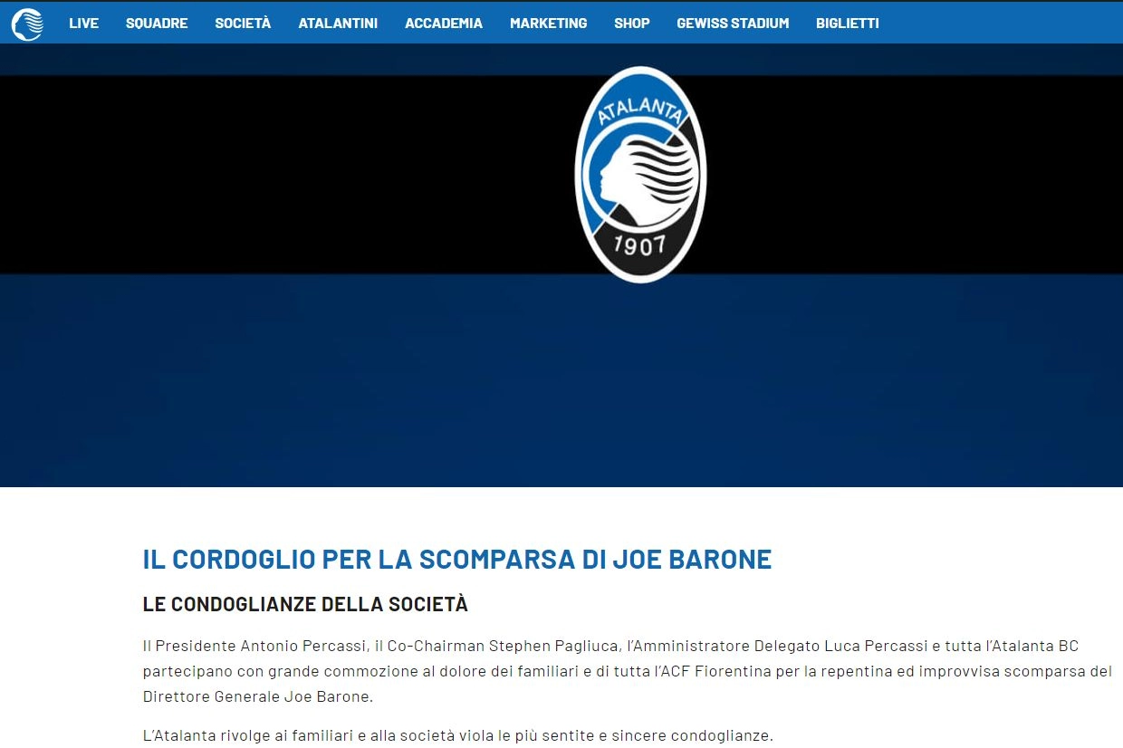 Il sito ufficiale dell'Atalanta