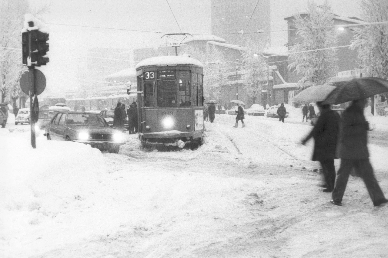 Uno scatto della nevicata dell'85 a Milano