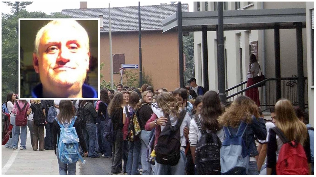 Studenti all'esterno del Romegialli; nel riquadro, il dirigente scolastico Antonino Costa