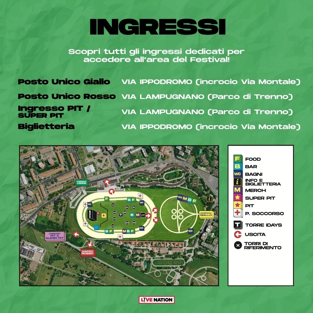 La mappa di tutti gli ingressi dell'Ippodromo La Maura per accedere alle diverse zone