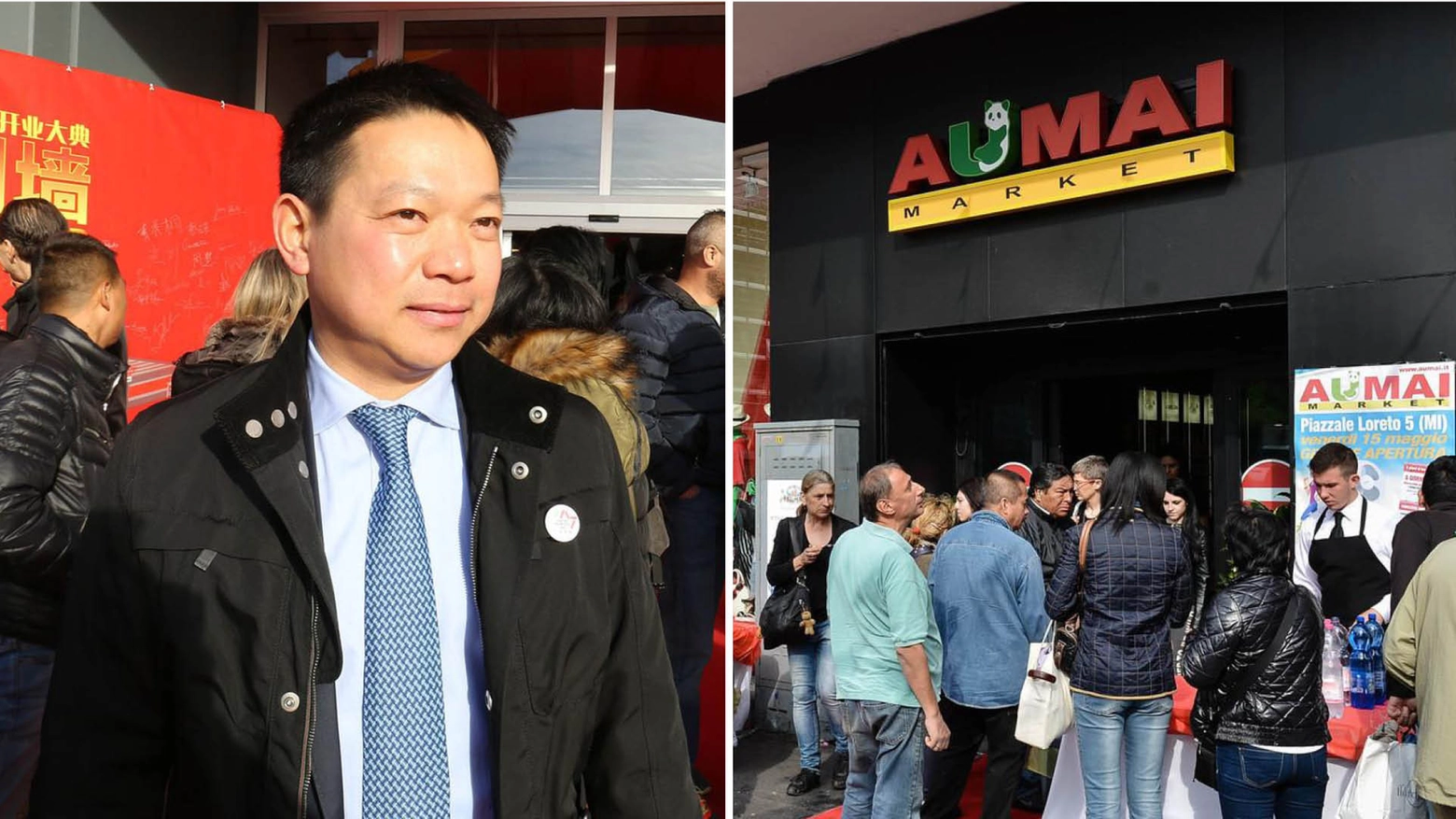 Chen Wen Xu, detto “Sandro“, proprietario di Aumai, e l'inaugurazione di uno dei suoi supermercati in zona Loreto
