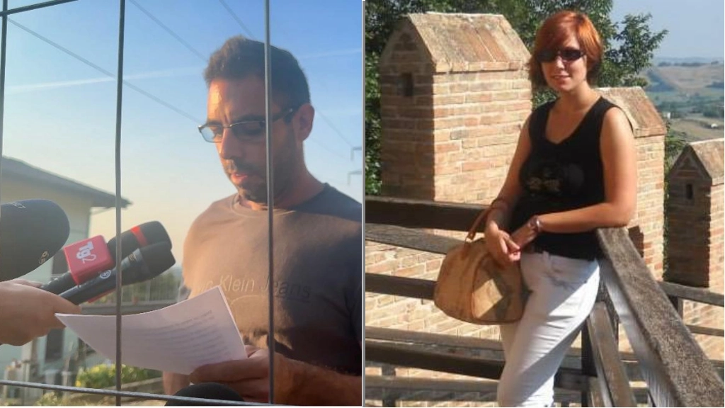 Sergio Ruocco mentre legge in suo comunicato dopo l'arresto dell'assassino dell compagna Sharon Verzeni