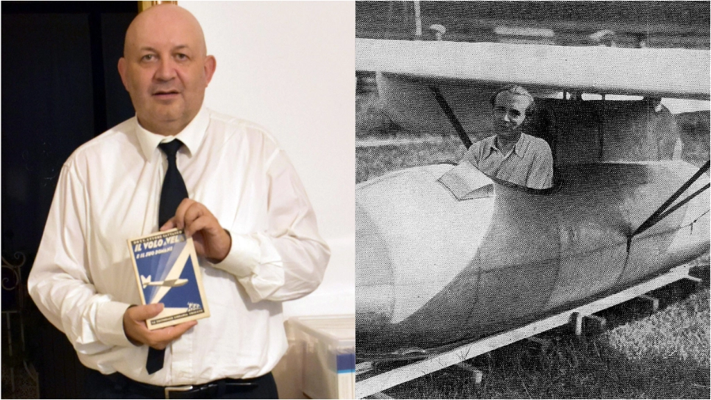 Lo storico di Casaletto Lodigiano Roberto Smacchia mostra il libro scritto da Ettore Cattaneo che partecipò con D’Annunzio all’occupazione di Fiume. Cattaneo fu anche progettista e costruttore di alianti con la Caproni