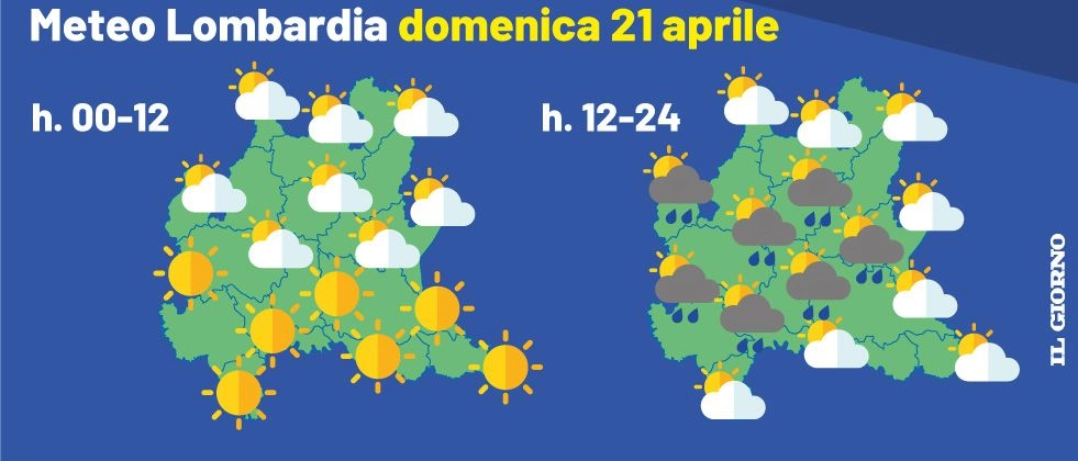 Previsioni meteo per domenica 21 aprile 2024 dal bollettino meteo di Arpa Lombardia