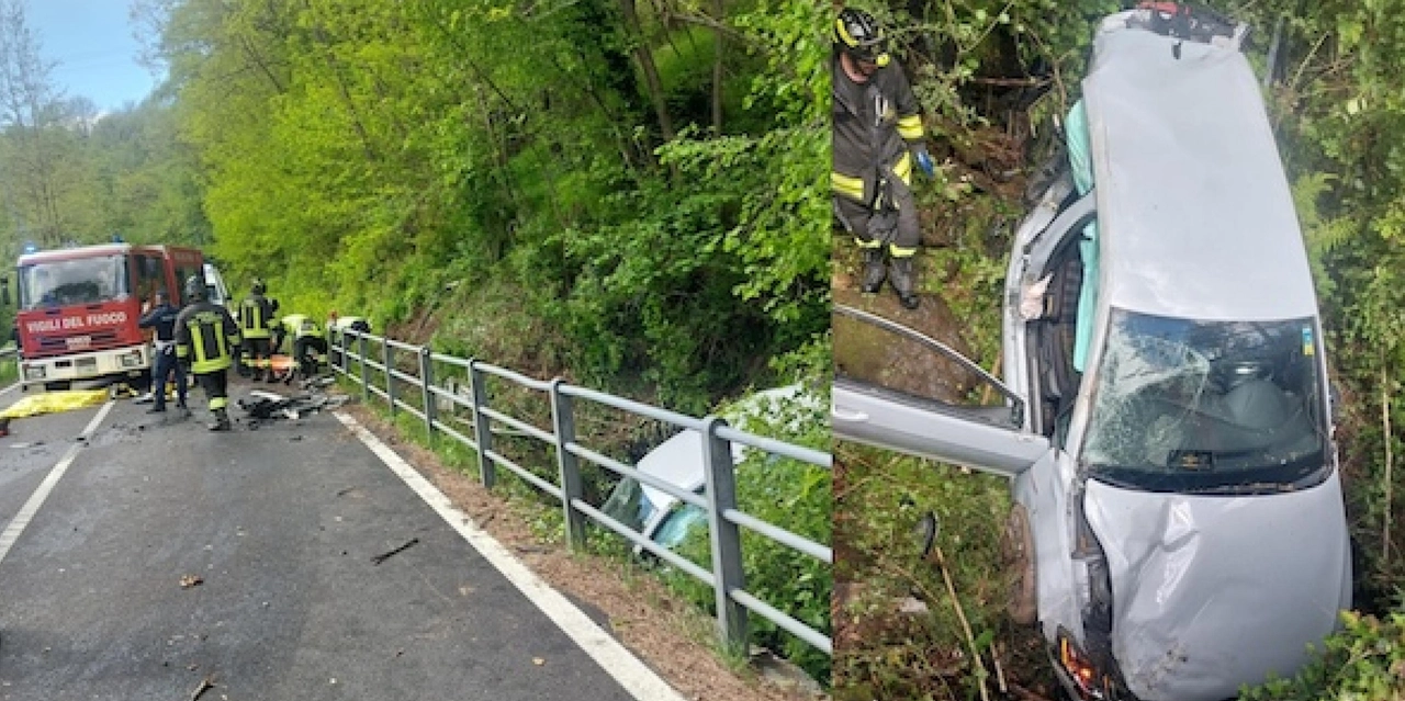 La strada dove è avvenuto l'incidente e l'auto finita nella scarpata