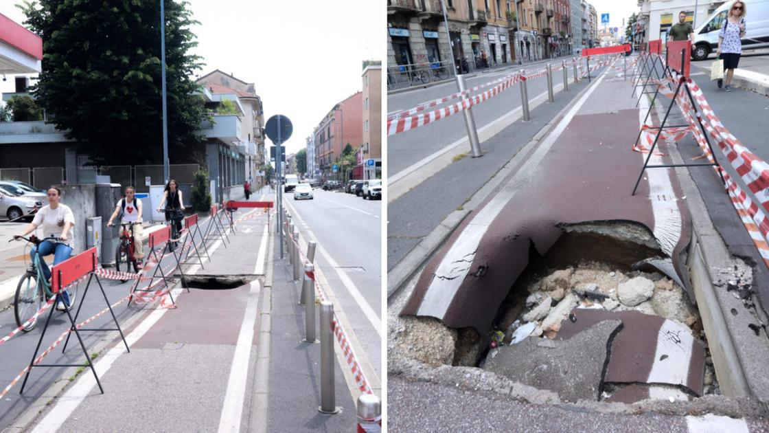 Milano, sulla pista ciclabile si apre una voragine: ennesimo rischio per le biciclette