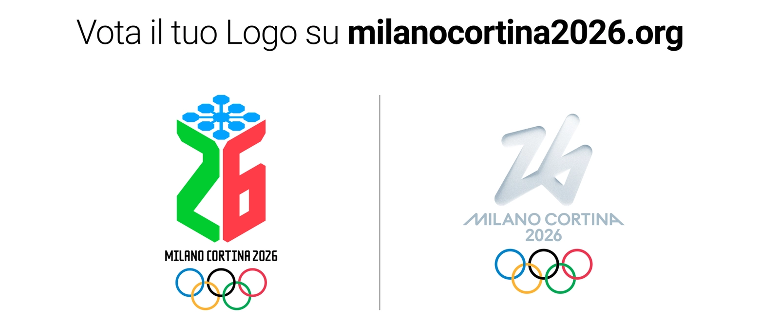 A destra, Futura, il logo scelto per le Olimpiadi. Battuta la concorrenza di "Dado"