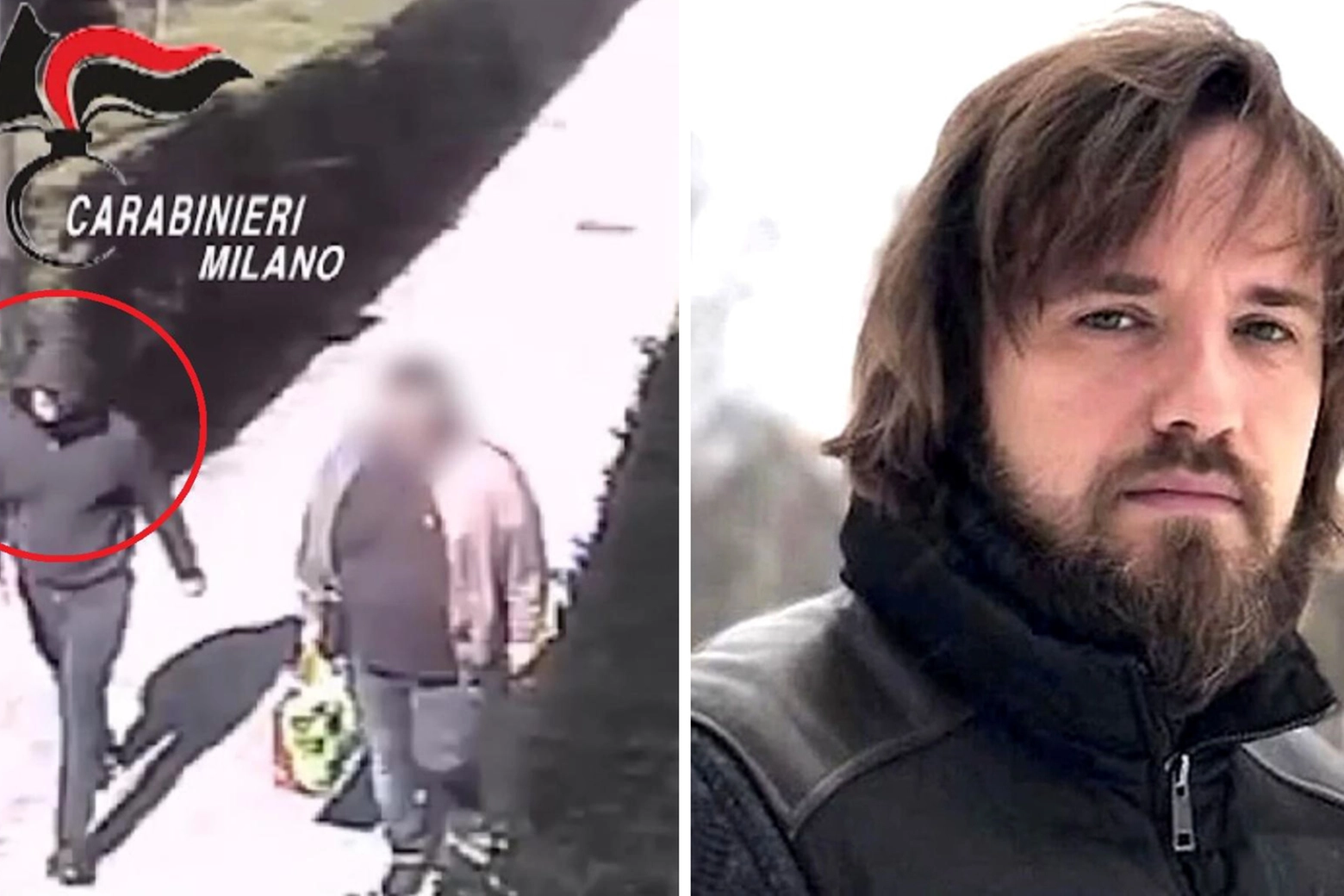 Un frame del video della fuga di Artem Uss dagli arresti domiciliari di Basiglio (a sinistra) e una foto dell'evaso