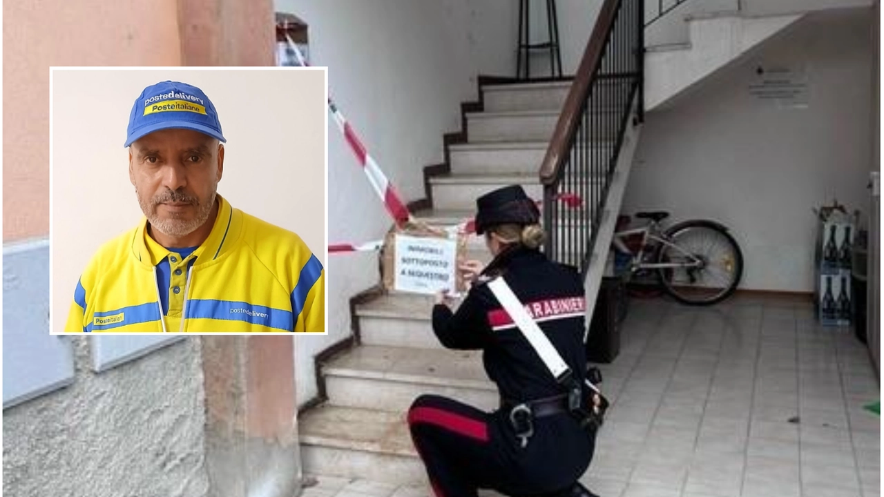 Rilievi dei carabinieri nella palazzina teatro dell'aggressione. Nel riquadro, Abdel Karim Attaoui