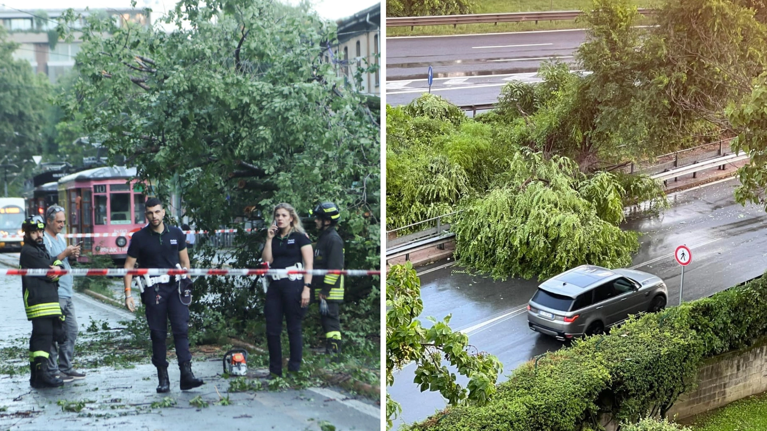 Milano flagellata da una bomba d'acqua e da raffiche di vento: alberi caduti in tutta la città