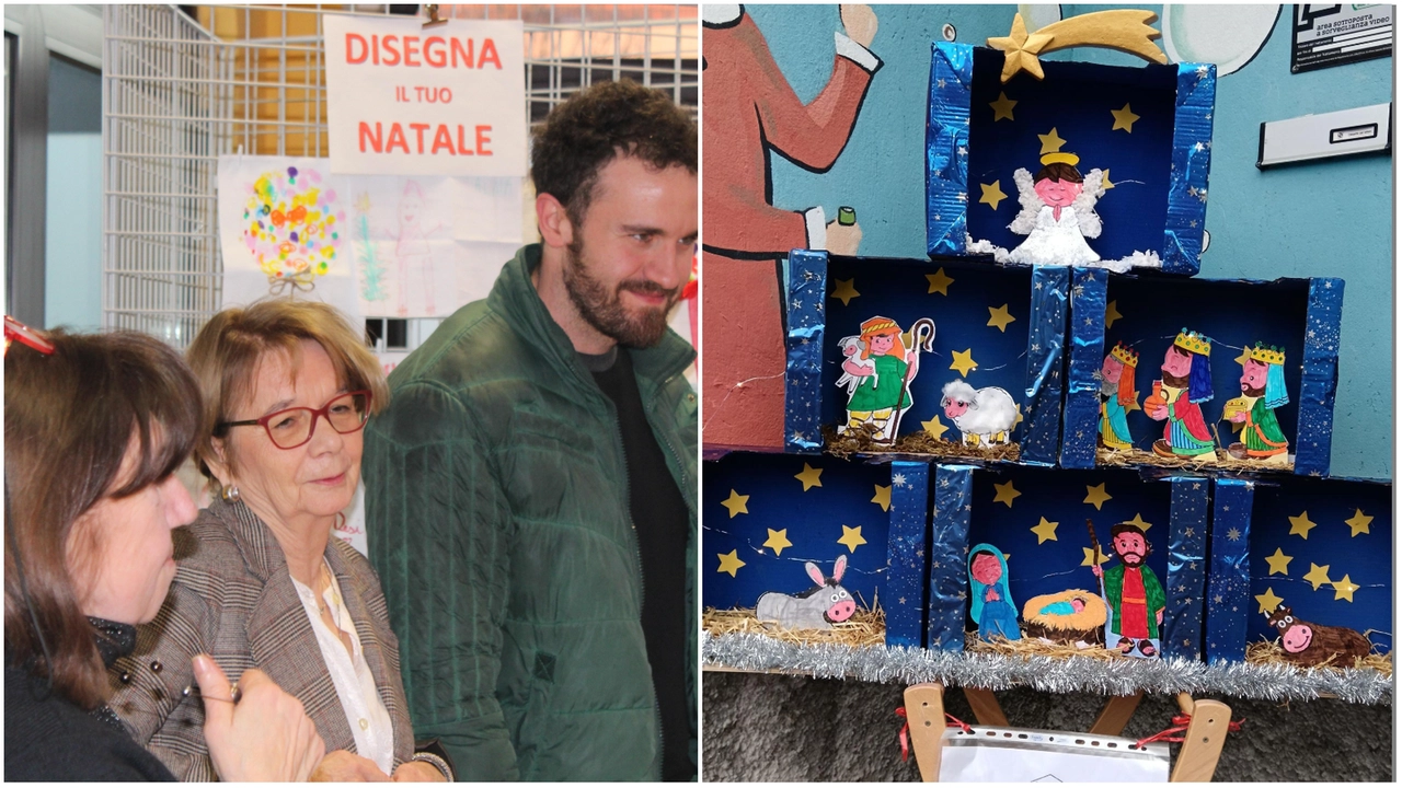 La premiazione; a destra, il presepe della scuola d'infanzia Gajo