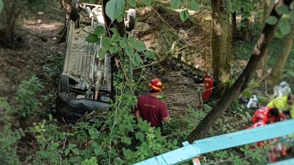 L'auto è precipitata nel bosco ribaltandosi