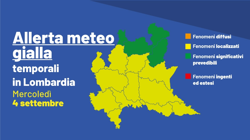 Allerta gialla per possibili forti temporali in Lombardia dalle 14 di mercoledì 4 settembre