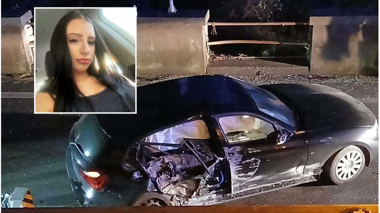 L'auto incidentata e, nel riquadro, la giovanissima vittima Jennifer Alcani