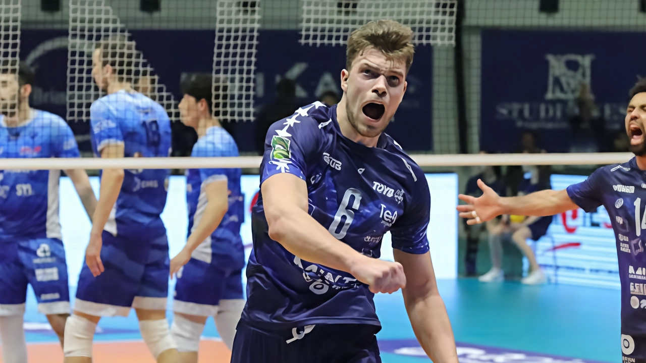 L’esultanza di Eric Rohrs dopo i punti decisivi per la salvezza della Mint Vero Volley