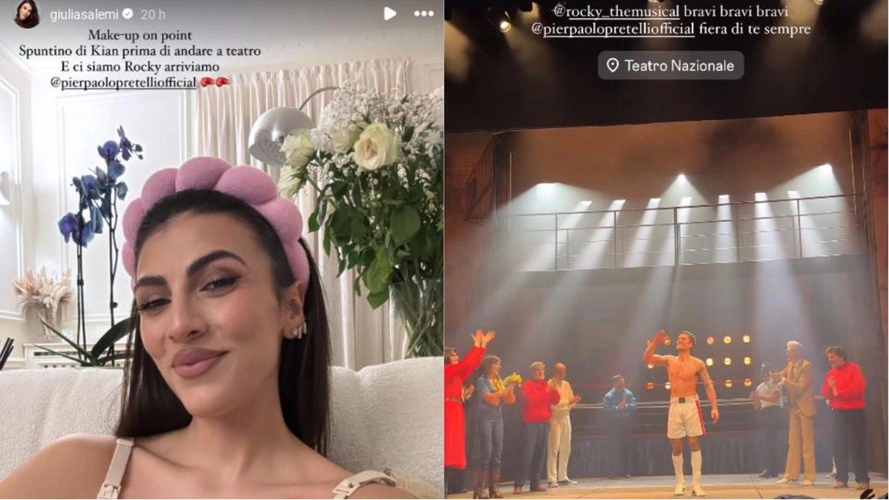 Giulia Salemi entusiasta per lo spettacolo in scena al Teatro Nazionale di Milano: nei panni di Rocky Balboa c'è il compagno Pierpaolo Pretelli (Instagram @giuliasalemi)