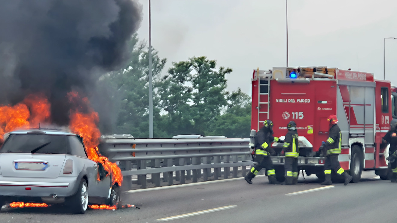 Auto prende fuoco sulla tangenziale. Paura e lunghe code