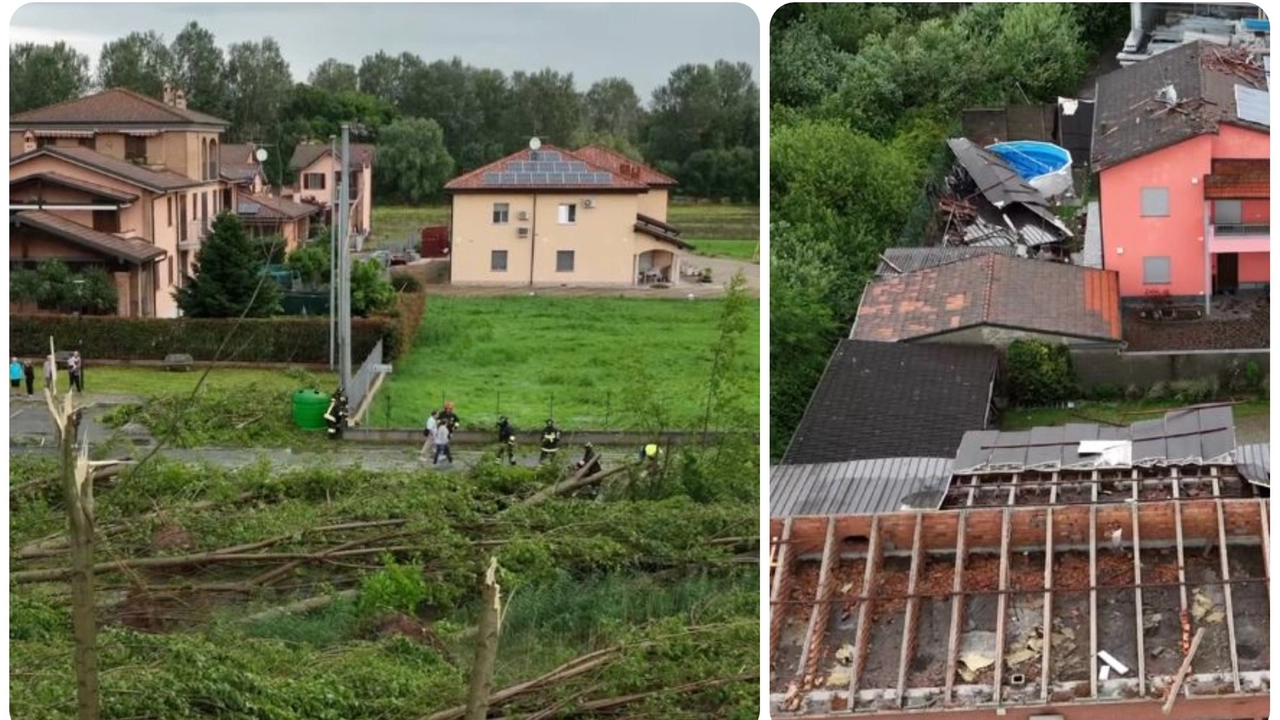 Giussago flagellata dal maltempo: bosco raso al suolo e palazzine scoperchiate (Frame video Local Team)