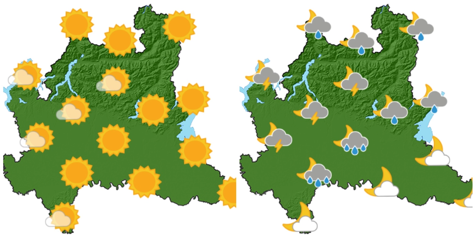 Lombardia, il meteo di venerdì 28 e sabato 29 giugno (mappa sito Arpa Lombardia)