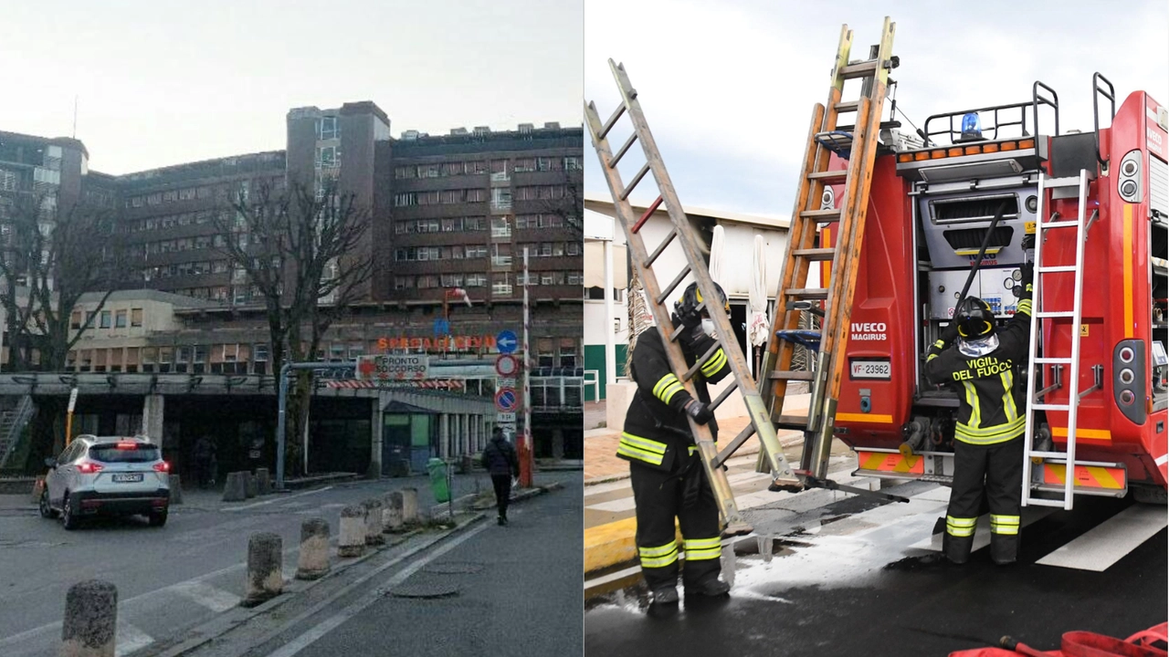 Intervento dei Vigili del fuoco per un incendio scoppiato nella notte agli Spesali Civili di Brescia