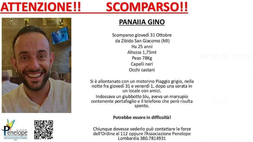 L'appello per il giovane scomparso a Zibido San  Giacomo